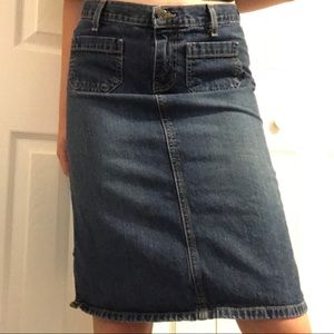 Knee-Length Jean Skirt with Front Pockets